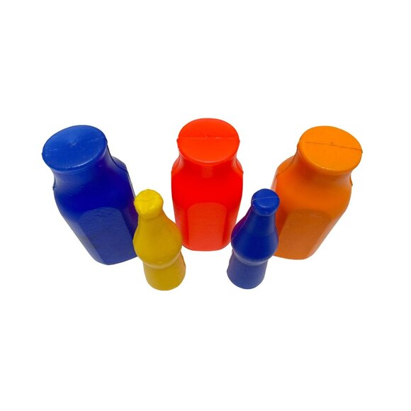 Toy Kitchen Juice Carton Jug Bottle Blue Orange Yellow Play Food 1980 Plastic - Picture 2 of 3